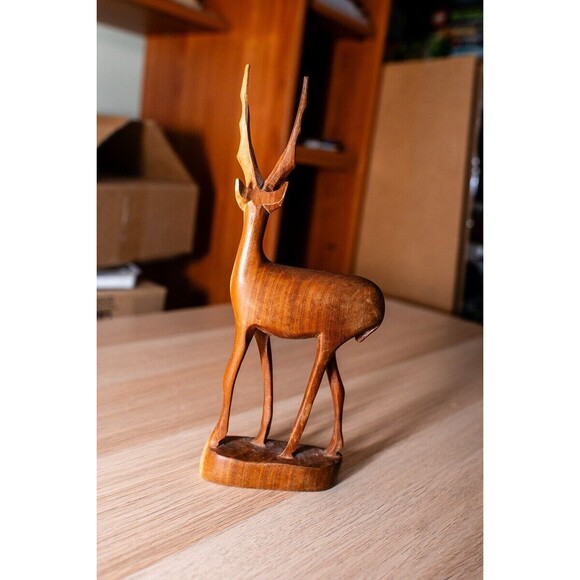 Vintage Mid Century Gazelle Impala Wooden Hand Carved Art Sculpture Teak - Picture 2 of 5
